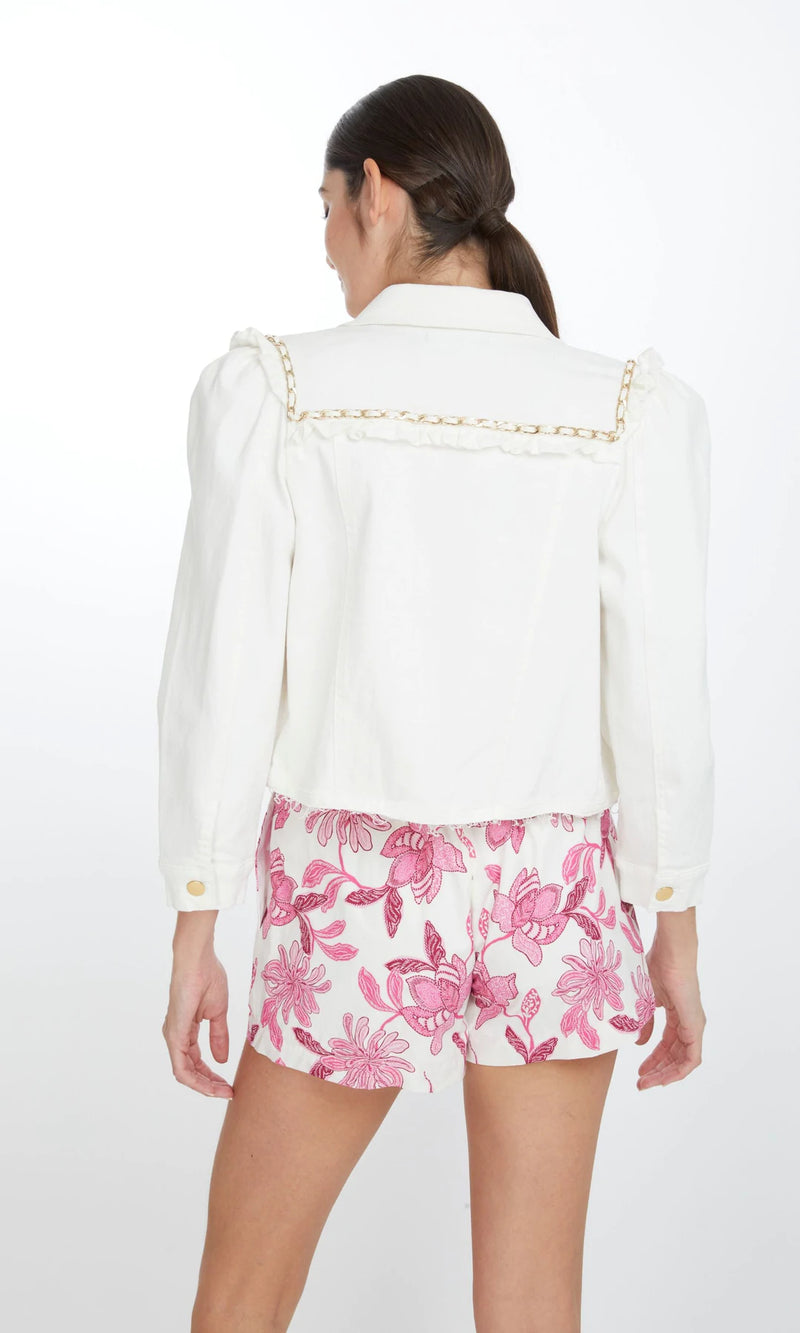 GENERATION LOVE Rosie sequined sleeve white raw hem denim jeans jacket Sz  XS NEW | eBay